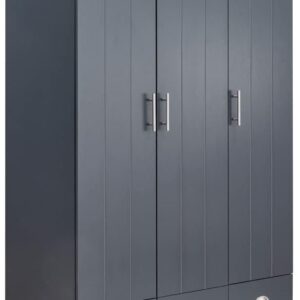 GFW Kendal 3 Door Wardrobe With Hanging Rail & 3 Storage Drawer For Bedroom, Modern Wooden Wardrobes, Modern Bedroom Furniture Clothes Storage With Contrast Oak Top, Slate Blue,