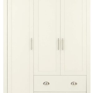 GFW Lancaster 3 Door Bedroom Wardrobe With Hanging Rails & 2 Storage Drawers, Country Cottage Styling With Contrast Oak Top. Cream (D180cm x W112cm x D52cm)