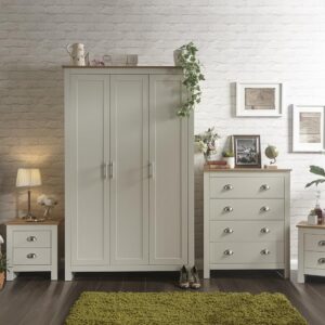 GFW - Lancaster 4 piece bedroom set - Wardrobe Chest of Drawers 2 x Bedside - Cream