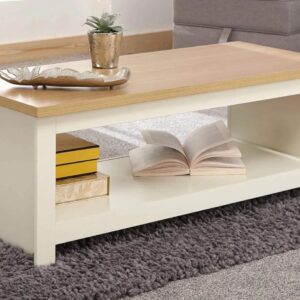 GFW Lancaster Wooden Coffee Table With Shelf Storage, Wood, Cream, 105 x 41.5 x 47 cm