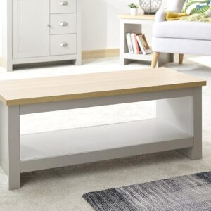 GFW Lancaster Wooden Coffee Table With Shelf Storage, Wood, Grey, 105 x 41.5 x 47 cm