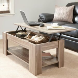 GFW Lift Up Coffee Table With Hidden Storage For Living Room. Modern Wooden Lift Top Coffee Tables With Display Shelf & Storage Compartment For Media & Accessories, Walnut,...