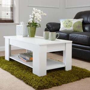 GFW Lift Up Coffee Table With Hidden Storage For Living Room. Modern Wooden Lift Top Coffee Tables With Display Shelf & Storage Compartment For Media & Accessories, White,...