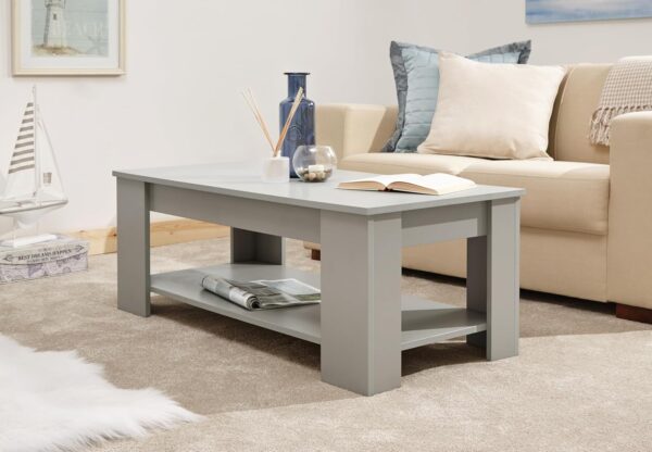 GFW Lift Up Coffee Table With Hidden Storage For Living Room. Modern Wooden Lift Top Coffee Tables With Display Shelf & Storage Compartment For Media & Accessories, Grey,...