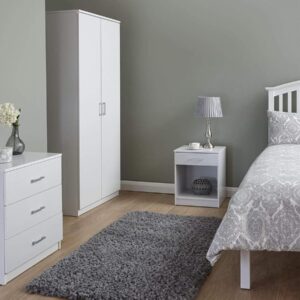 GFW Panama Bedroom Sets With Wardrobe, Chest Of Drawers & Bedside Table, Modern Wooden Matching Bedroom Furniture Storage Set, White, 3 Piece Set