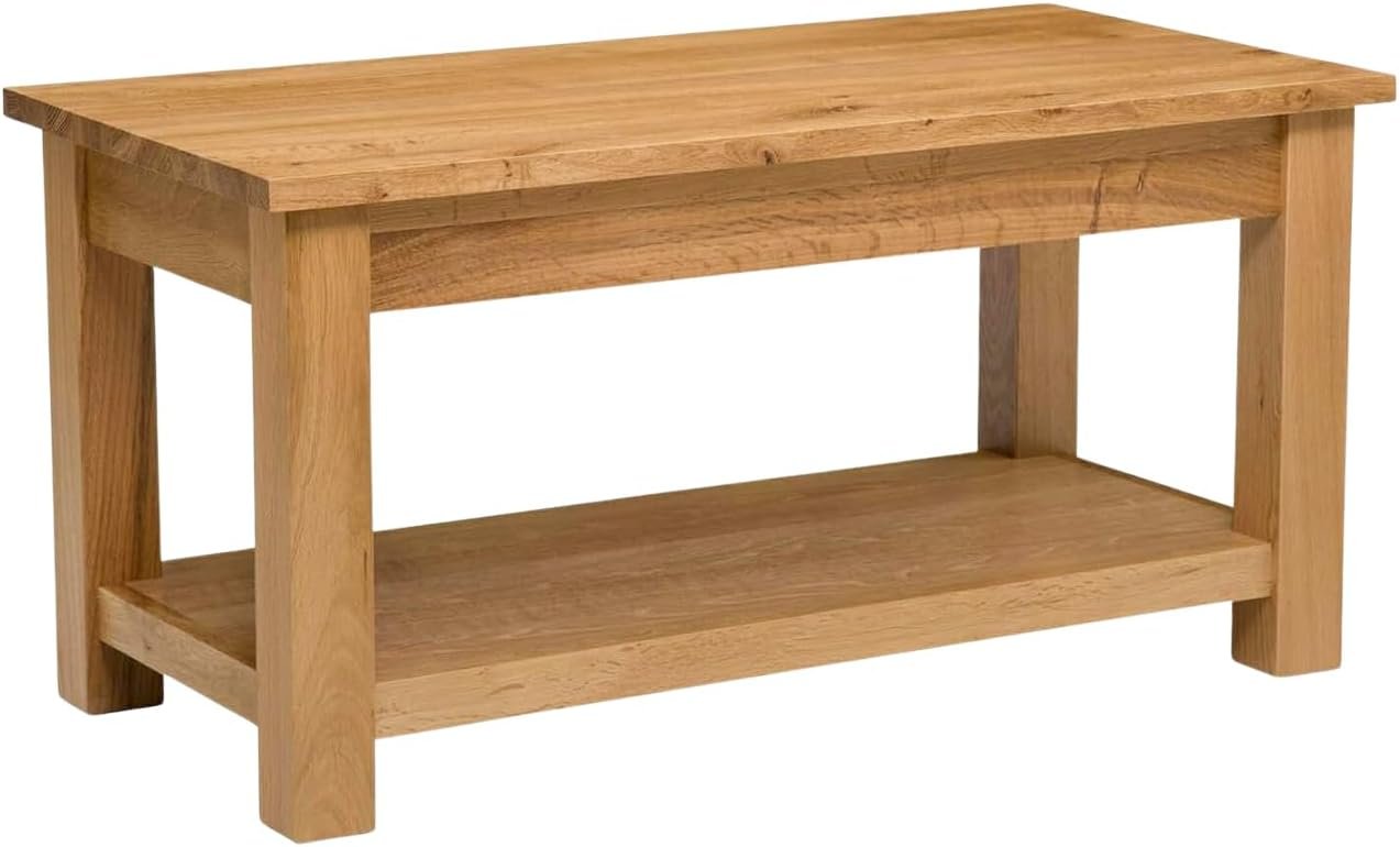 Hallowood Furniture Waverly Oak Large Coffee Table with Lower Storage Shelf, Solid Wooden Centre Table, Light Oak Furniture Piece Ideal for Living Rooms & Lounge Spaces
