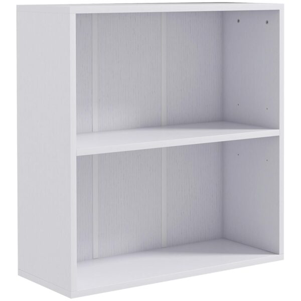 HOMCOM 2 Tier Low Bookcase with Adjustable Shelf, Bookshelf, Display Storage Shelf with 2 Compartments for Home Office, Living Room, Study, White