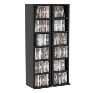 HOMCOM 204 CD Media Display Shelf Unit Set of 2 Blu-Ray Tower Rack w/Adjustable Shelves Bookcase Storage Organiser, Black