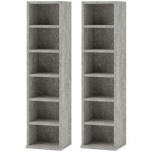 HOMCOM 204 CD Media Display Shelf Unit Set of 2 Blu-Ray Tower Rack w/Adjustable Shelves Bookcase Storage Organiser, Cement Grey