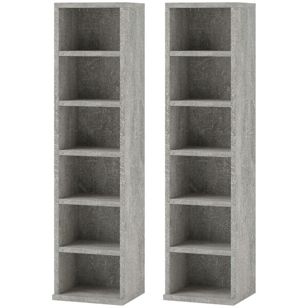 HOMCOM 204 CD Media Display Shelf Unit Set of 2 Blu-Ray Tower Rack w/Adjustable Shelves Bookcase Storage Organiser, Cement Grey