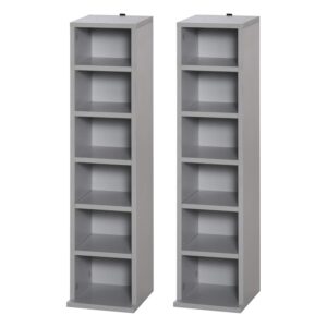 HOMCOM 204 CD Media Display Shelf Unit Set of 2 Blu-Ray Tower Rack w/Adjustable Shelves Bookcase Storage Organiser, Grey