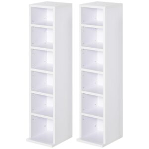 HOMCOM 204 CD Media Display Shelf Unit Set of 2 Blu-Ray Tower Rack w/Adjustable Shelves Bookcase Storage Organiser, White