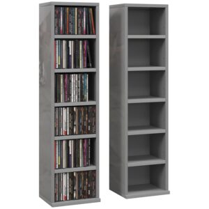 HOMCOM 204 CD Media Display Shelf Unit Set of 2 Blu-Ray Tower Rack w/Adjustable Shelves Bookcase Storage Organiser, High Gloss Grey