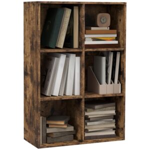 HOMCOM 3 Tier Bookshelf, Modern Cube Bookcase with 6 Open Storage Compartments, Freestanding Display Storage Unit for Living Room, Bedroom, Study, Rustic Brown