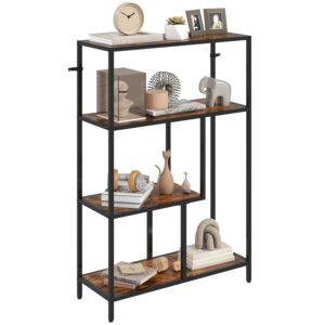 HOMCOM 4-Tier Bookshelf, Industrial Bookcase with Metal Frame, Storage Shelving Unit, Freestanding Shelves for Home Office, Study, Living Room, Bedroom, Rustic Brown