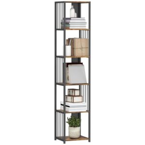 HOMCOM 5-Tier Bookshelf, Modern Tall Bookcase with Steel Frame, Freestanding Display Storage Unit for Living Room, Bedroom, Study, Home Office, Rustic Brown