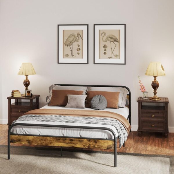 HOMCOM 5ft King Size Bed Frame, Platform Bed Frame with Headboard and Underbed Storage, Slat Support, Easy Assembly & No Box Spring Needed, Rustic Brown
