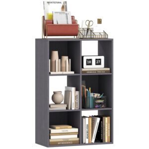 HOMCOM 6-Cube Bookshelf, Modern Freestanding 3-Tier Bookcase, Display Shelving Unit for Living Room, Bedroom, Home Office, Study, Grey