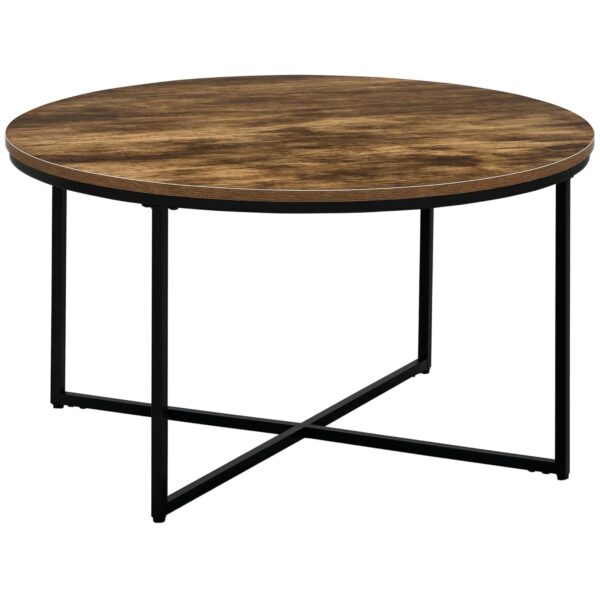 HOMCOM Coffee Table, Industrial Round Side Table with Metal Frame, Large Tabletop for Living Room, Bedroom, Rustic Brown