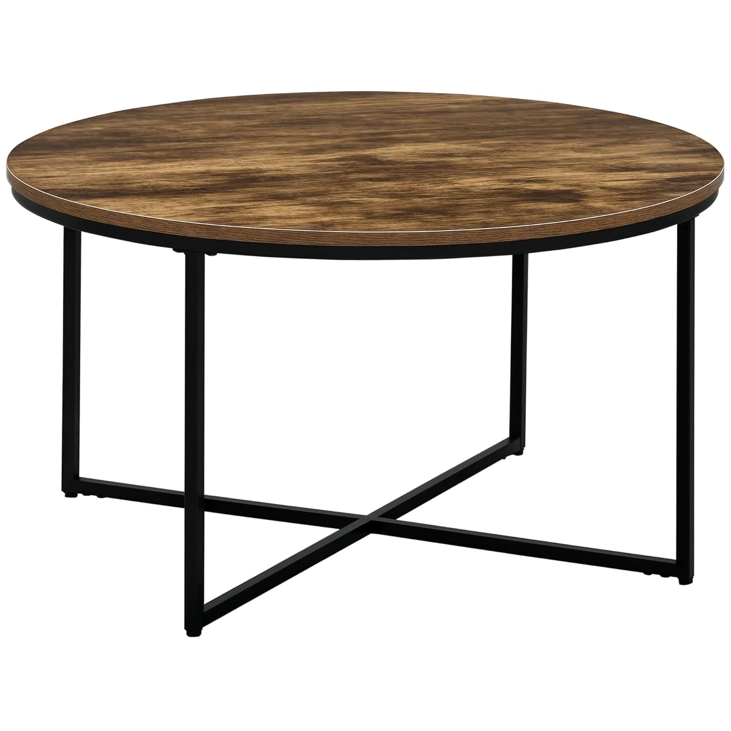 HOMCOM Coffee Table, Industrial Round Side Table with Metal Frame, Large Tabletop for Living Room, Bedroom, Rustic Brown