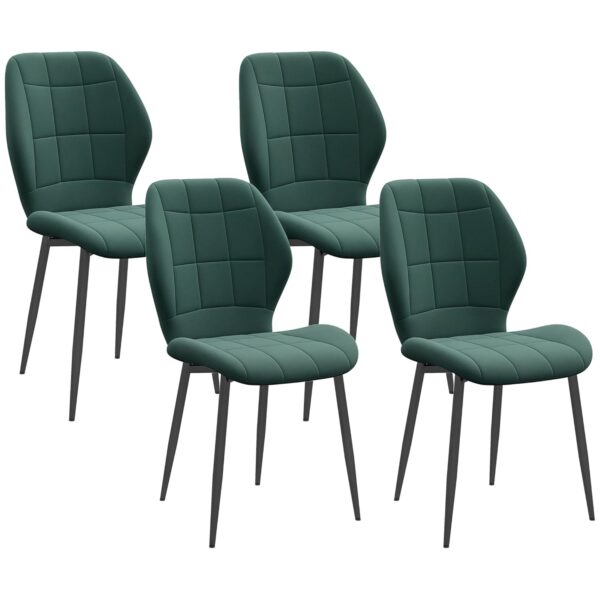 HOMCOM Dining Chairs Set of 4, Modern Style Flannel Upholstered Kitchen Chairs with Backs and Steel Legs, for Living Room, Dining Room, Bedroom, Dark Green