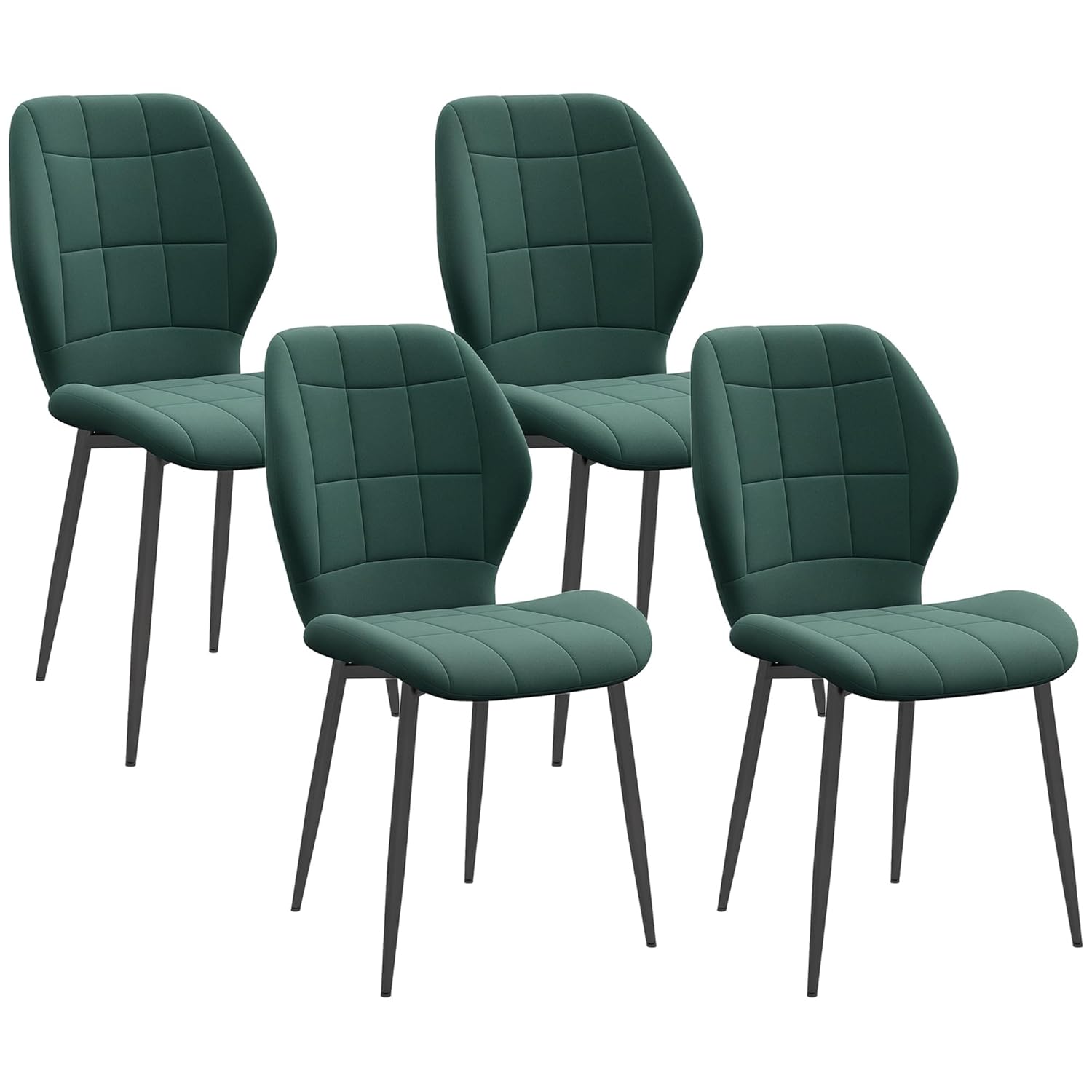 HOMCOM Dining Chairs Set of 4, Modern Style Flannel Upholstered Kitchen Chairs with Backs and Steel Legs, for Living Room, Dining Room, Bedroom, Dark Green