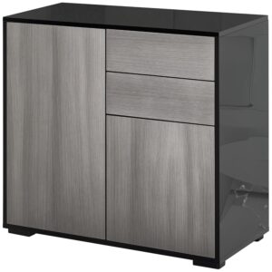HOMCOM High Gloss Frame Sideboard, Side Cabinet, Push-Open Design with 2 Drawer for Living Room, Bedroom, Light Grey and Black