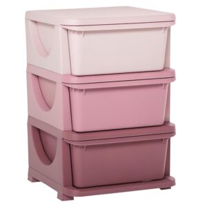 HOMCOM Kids Storage Units with 3 Drawers 3 Tier Chest Vertical Dresser Tower Toy Organiser for Nursery Playroom Kindergarten Pink