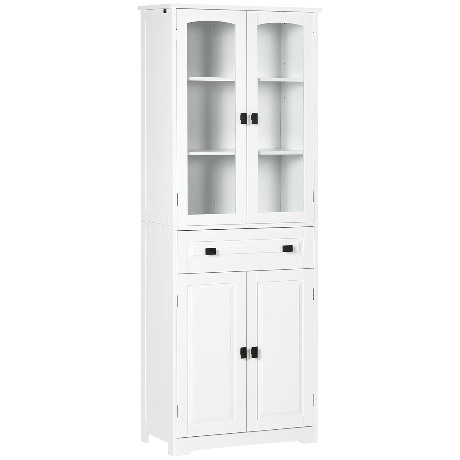 HOMCOM Kitchen Cupboard, Freestanding Storage Cabinet with 2 Adjustable Shelves, Drawer and Glass Door for Living Room, Dining Room, 160cm, White