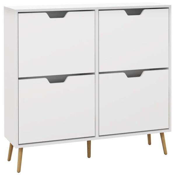 HOMCOM Modern Shoe Cabinet with 4 Flip Drawers and Adjustable Shelf, Hallway Shoe Cupboard Storage Organizer for 8-16 Pairs of Shoes, White