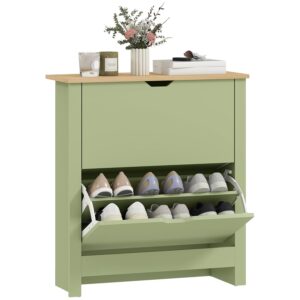HOMCOM Narrow Shoe Cabinet, Space Saving Shoe Storage Cabinet with 2 Flip Drawers and Adjustable Shelves for 6-12 Pairs of Shoes for Hallways and Living Room, Green