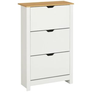 HOMCOM Narrow Shoe Cabinet, Space Saving Shoe Storage Cabinet with 3 Flip Drawers and Adjustable Shelves for 18 Pairs of Shoes for Hallways and Living Room, White
