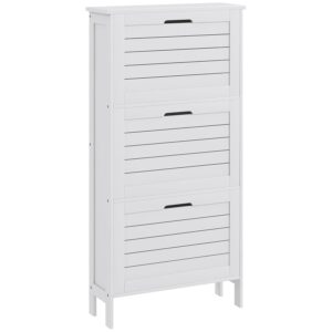 HOMCOM Narrow Shoe Storage Cabinet for Hallway with 3 Flip Drawers, Slim Shoe Cabinet with Louvered Doors, White