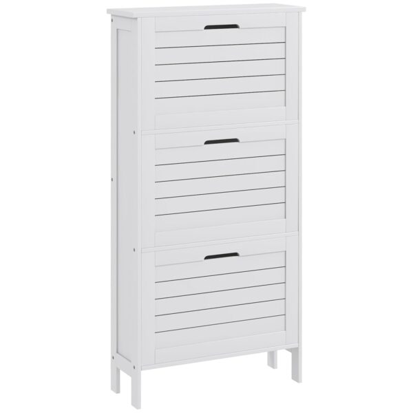 HOMCOM Narrow Shoe Storage Cabinet for Hallway with 3 Flip Drawers, Slim Shoe Cabinet with Louvered Doors, White