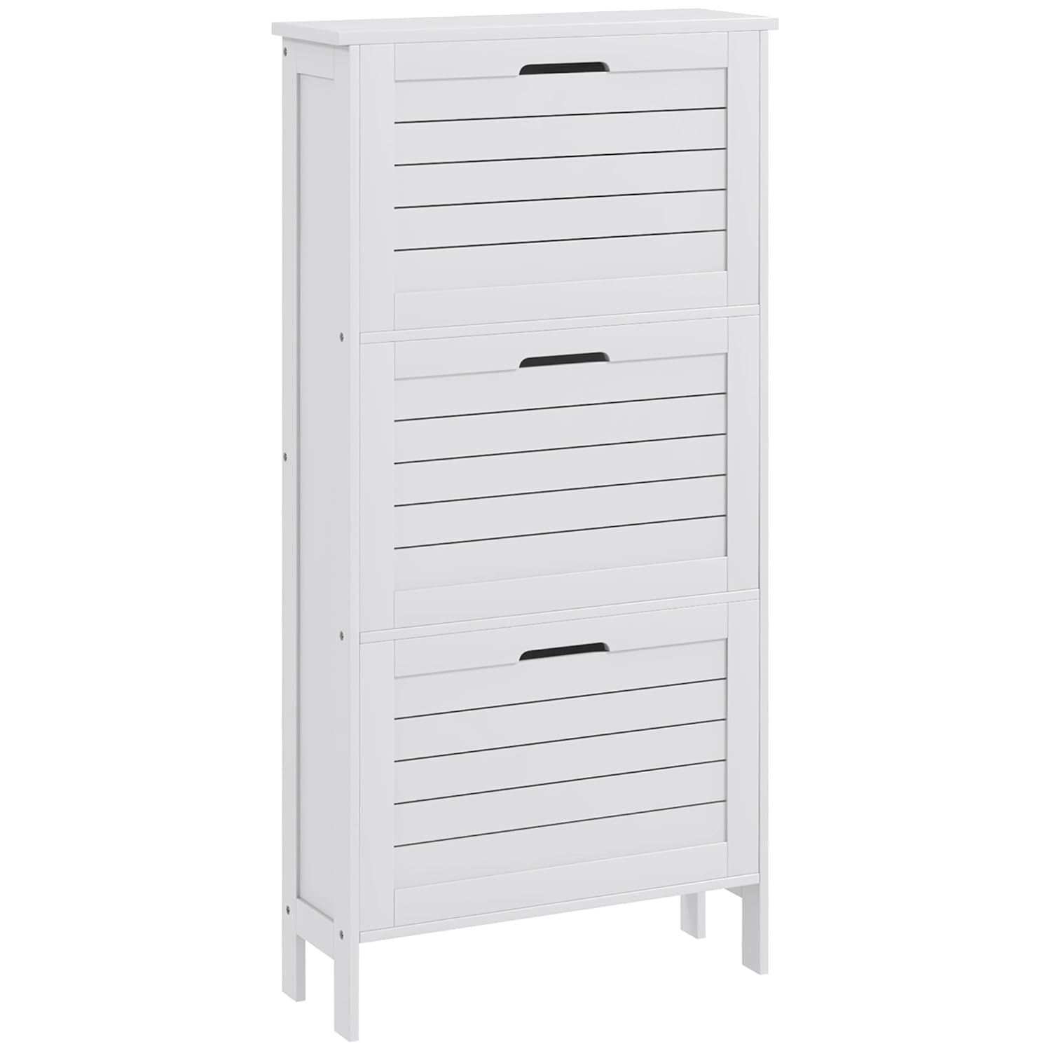 HOMCOM Narrow Shoe Storage Cabinet for Hallway with 3 Flip Drawers, Slim Shoe Cabinet with Louvered Doors, White