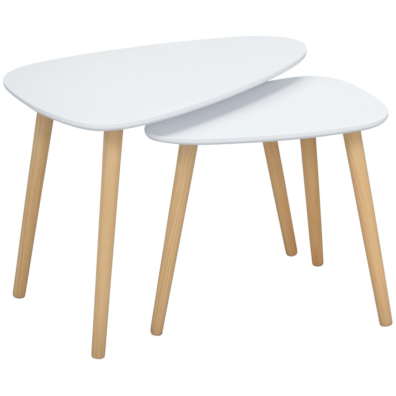 HOMCOM Nesting Coffee Table, Set of 2 Side Tables, Stacking End Tables with Solid Wood Legs, for Living Room Bedroom, White