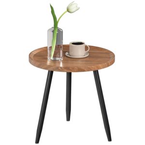 HOMCOM Round Coffee Table, Modern End Side Table with Steel Frame for Small Space, Sofa Beside, Living Room, Bedroom, Office, Chestnut Wood Effect