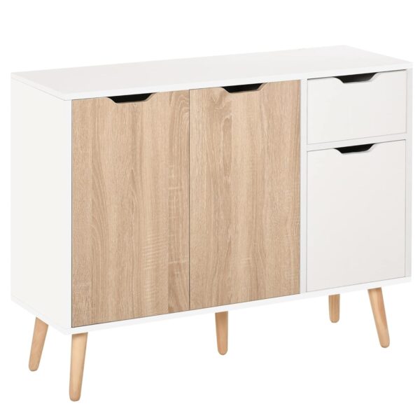 HOMCOM Sideboard Floor Standing Storage Cabinet with Drawer and Solid Wood Legs for Bedroom, Living Room, Home Office, Natural