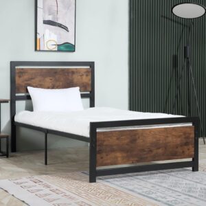 HOMCOM Single Size Metal Bed Frame with Headboard & Footboard, Strong Slat Support Solid Bedstead Base w/Underbed Storage Space, Bedroom Furniture For Adults