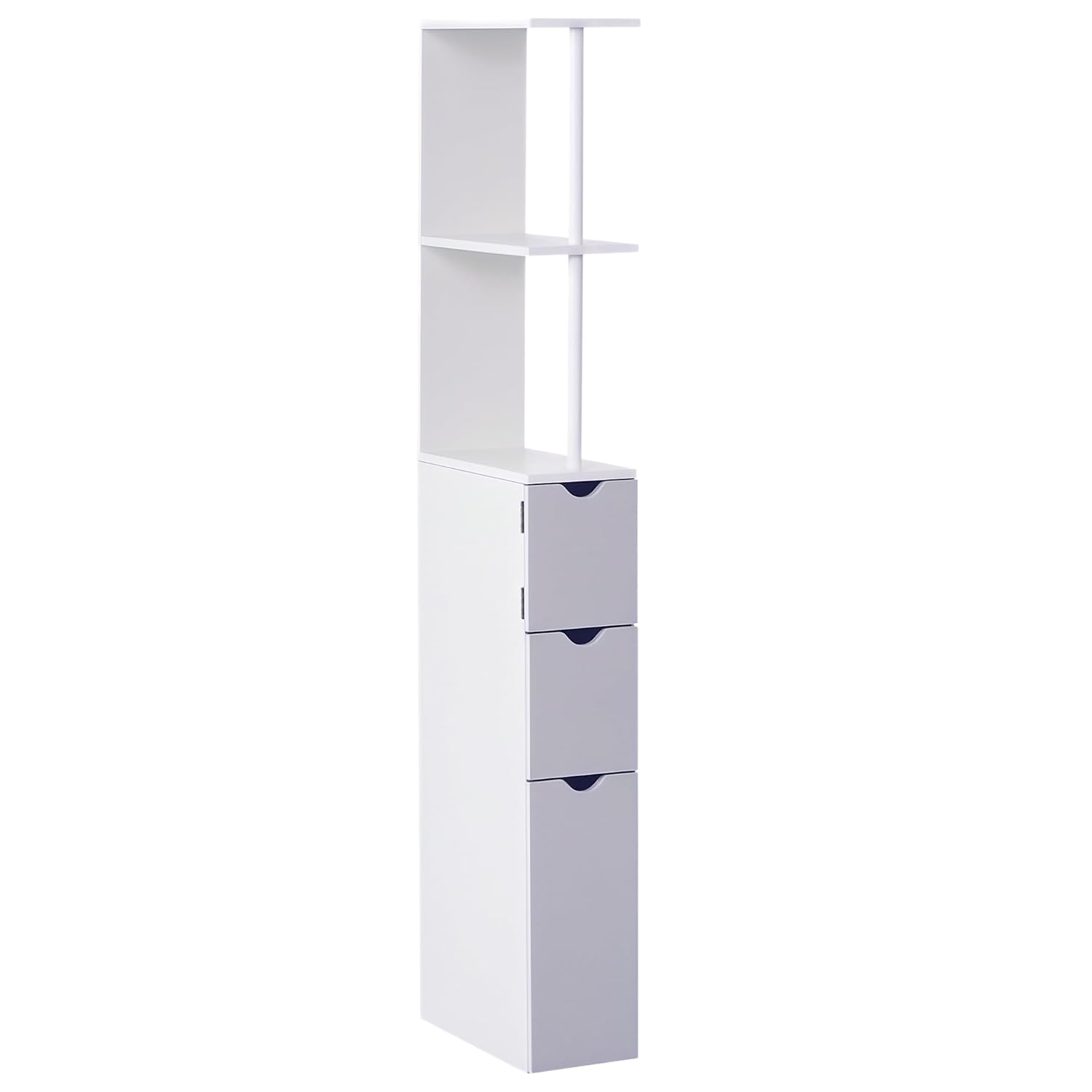 HOMCOM Tall Bathroom Cabinet, Freestanding Bathroom Storage Cabinet with 2-Tier Shelf and Drawers, Narrow Cupboard Storage Unit, White, Grey