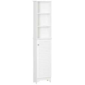 HOMCOM Tall Bathroom Cabinet Storage Cupboard Floor Standing Home Bathroom Furniture w/ 6 Shelves 165H x 34W x 20D cm White