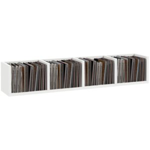 HOMCOM Wall Mount 84 CD / 56 DVD/Blu-ray/Media Storage Rack 4 Cubes Wooden Shelf Organizer Unit Bookcase Display (White)