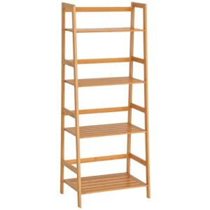 HOMCOM Bamboo Ladder Shelf, 4-Tier Bookshelf, Freestanding Bookcase for Living Room, Study, Bedroom, Home Office, 48 x 31.5 x 120cm, Natural Wood Effect