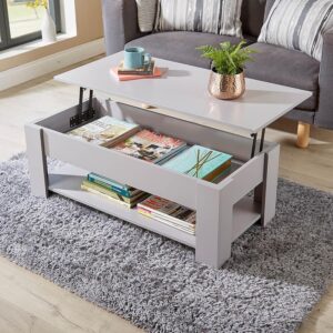 Home Source Coffee Table with Lift Up Top Storage Area and Magazine Shelf, Grey
