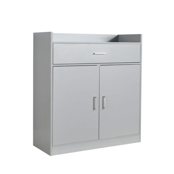 Home Source Shoe Cabinet, 2 Door 1 Drawer Storage, Compact Hallway Cupboard Organiser, Footwear Rack Stand, Wooden Sideboard, Grey