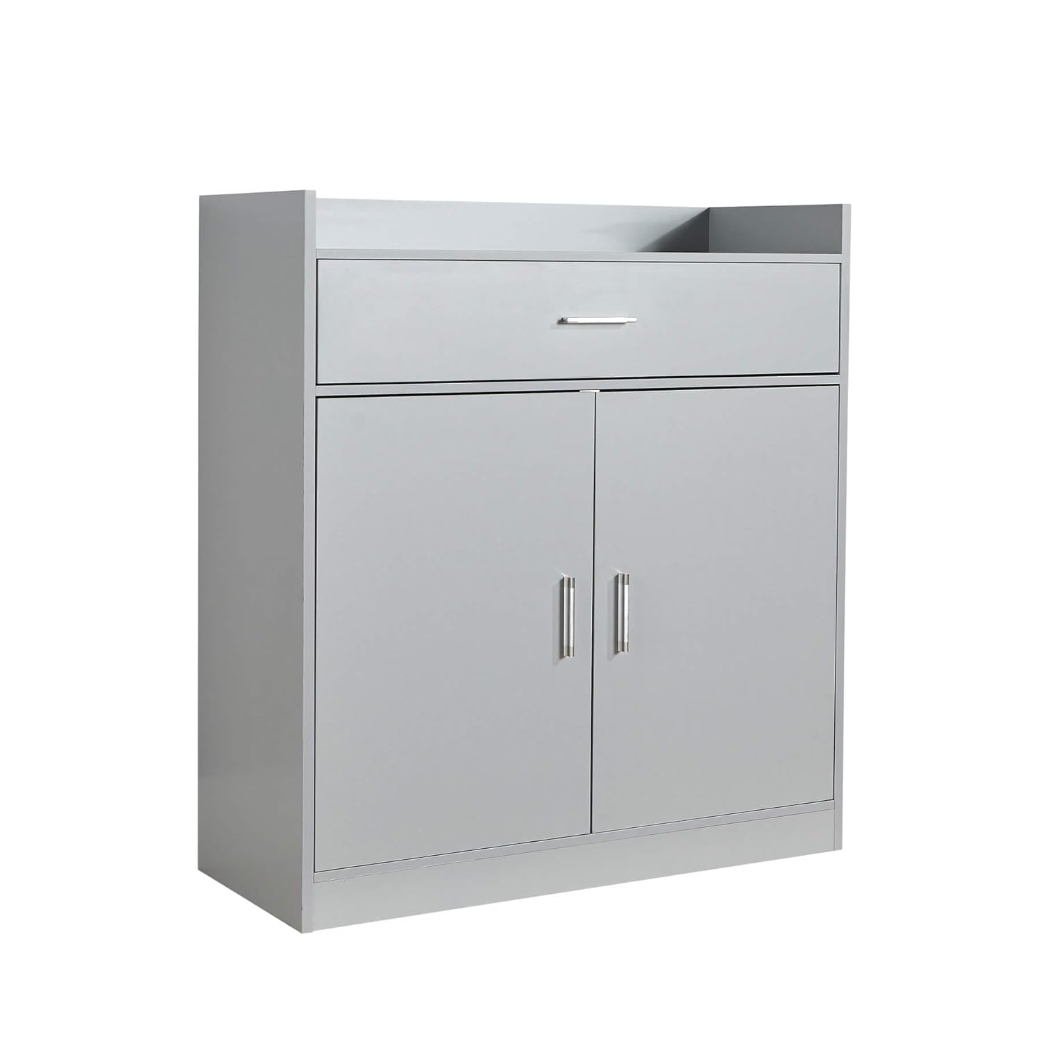 Home Source Shoe Cabinet, 2 Door 1 Drawer Storage, Compact Hallway Cupboard Organiser, Footwear Rack Stand, Wooden Sideboard, Grey