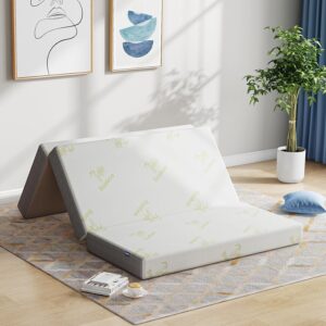 Inofia Folding Mattress Single, 10cm Foldable Memory Foam Mattresses with Removable Cover, Guest Trifold Bed Single Size, Bed in a Box, 100-Night Trial(90x190x10cm)