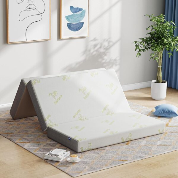 Inofia Folding Mattress Single, 10cm Foldable Memory Foam Mattresses with Removable Cover, Guest Trifold Bed Single Size, Bed in a Box, 100-Night Trial(90x190x10cm)