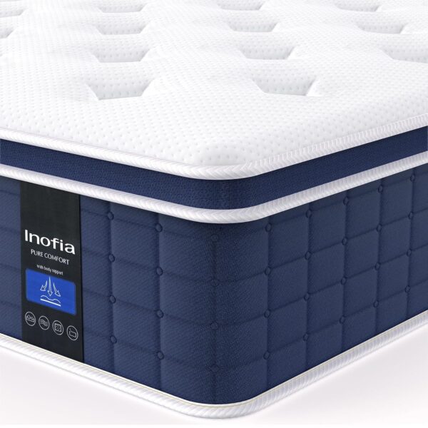 Inofia Super King Mattress,12 Inch Memory Foam Sprung Mattress 6FT,Sleep Cool and Supportive,Pressure Relieving Airy Comfort Foam,Hybrid Mattress,The Aire...