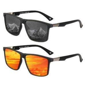 Jim Halo Retro Polarised Sunglasses for Men Women Square UV400 Mirror Lens for Driving Fishing Sun Glasses 2 Packs